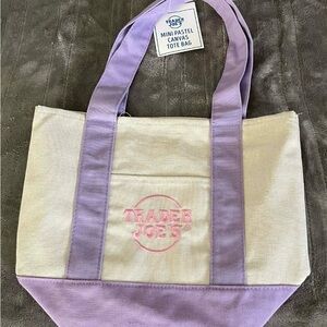 Trader Joe's Cream Canvas Tote with Lavender Trim